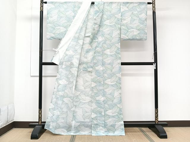 平和屋着物＊夏物　小紋　絽　葉尽くし　洗える着物　CABK8930xi