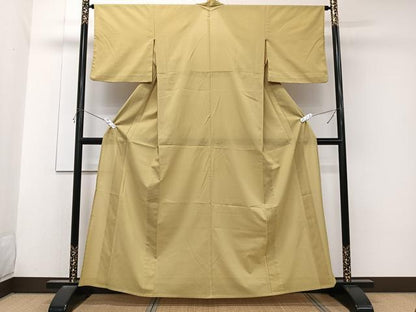 平和屋着物＊夏物　色無地　絽縮緬　芥子色　洗える着物　CABK8931xi