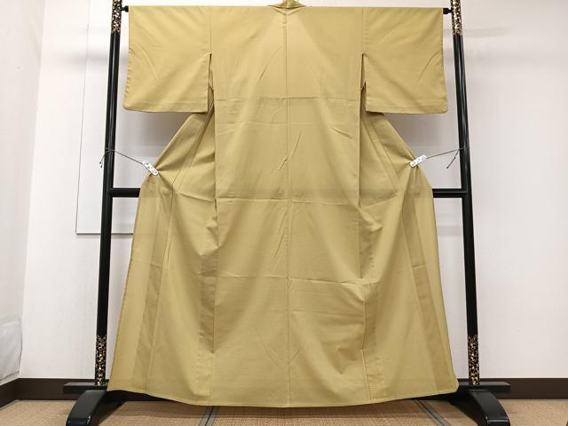 平和屋着物＊夏物　色無地　絽縮緬　芥子色　洗える着物　CABK8931xi