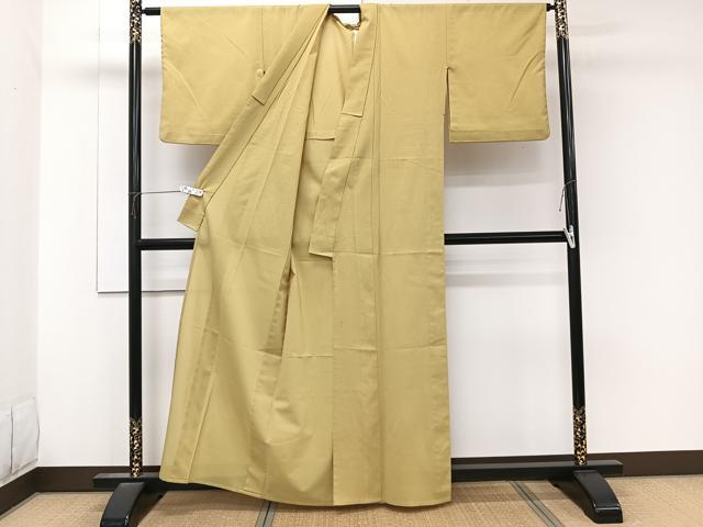 平和屋着物＊夏物　色無地　絽縮緬　芥子色　洗える着物　CABK8931xi