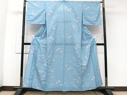 平和屋着物＊夏物　小紋　絽　舞蝶文　洗える着物　CABK8933xi