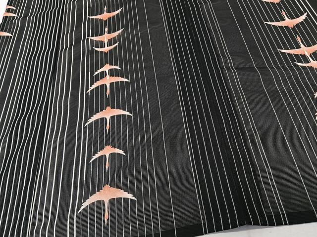 平和屋着物＊夏物　小紋　絽　間道飛鳥文　黒地　洗える着物　CABK8940xi