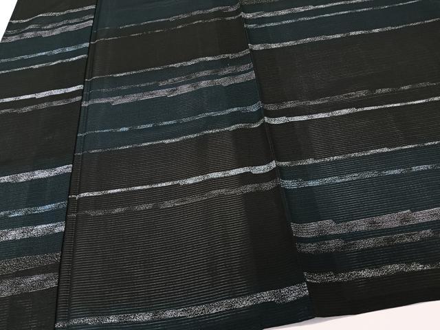 平和屋着物＊夏物　小紋　絽　横段文　黒地　洗える着物　CABK8943xi