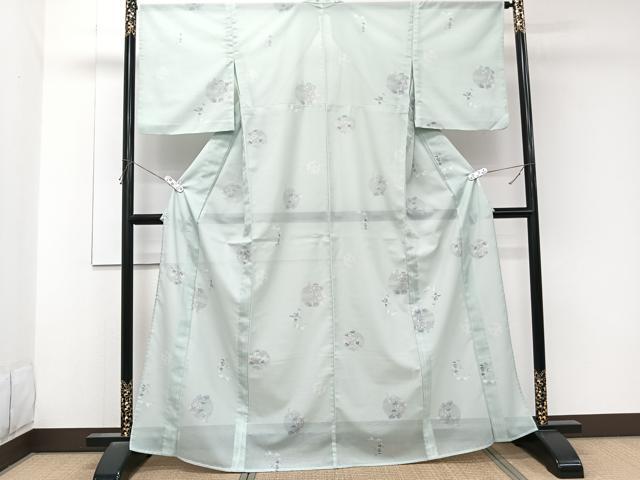 平和屋着物＊夏物　小紋　絽　蔦の葉丸文　洗える着物　CABK8944xi