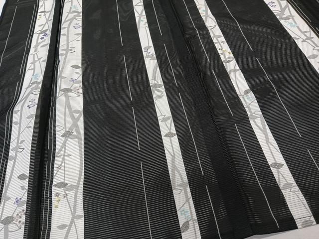 平和屋着物＊ファッションブランド　hiromichi nakano　ヒロミチナカノ　夏物　小紋　絽　間道枝草花文　黒地　洗える着物　CABK8945xi