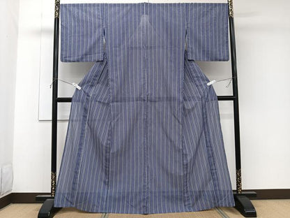 平和屋着物＊夏物　小紋　絽　縞　洗える着物　CABK8947xi