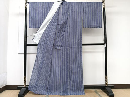 平和屋着物＊夏物　小紋　絽　縞　洗える着物　CABK8947xi