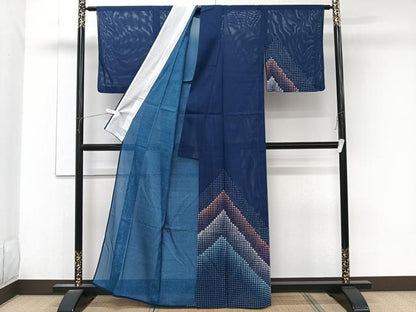平和屋着物＊夏物　訪問着　絽　幾何学文　洗える着物　CABK8948xi