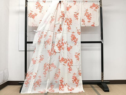 平和屋着物＊夏物　小紋　絽　枝草花文　ロング丈　洗える着物　CABK8955xi