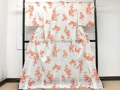 平和屋着物＊夏物　小紋　絽　枝草花文　ロング丈　洗える着物　CABK8955xi