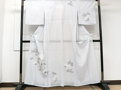 平和屋着物＊夏物　訪問着　絽　流水草文　鶴　洗える着物　CABK8974xi