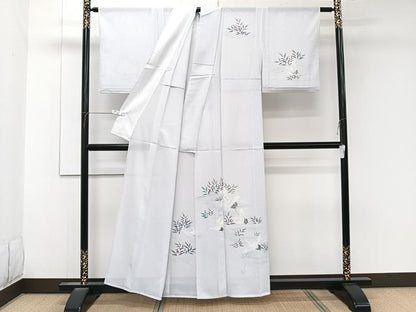 平和屋着物＊夏物　訪問着　絽　流水草文　鶴　洗える着物　CABK8974xi