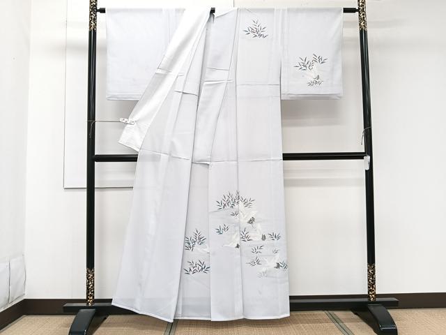 平和屋着物＊夏物　訪問着　絽　流水草文　鶴　洗える着物　CABK8974xi