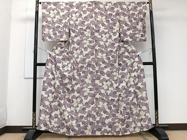 平和屋着物＊夏物　小紋　絽　枝花文　正絹　逸品　CABK8980xi