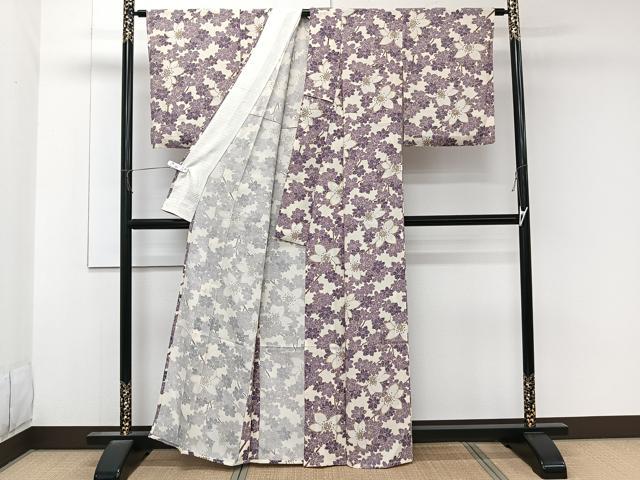 平和屋着物＊夏物　小紋　絽　枝花文　正絹　逸品　CABK8980xi