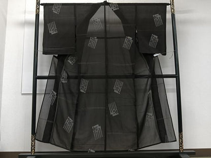 平和屋着物＊夏物　お召　紗　色紙花文　正絹　逸品　CABK8981xi