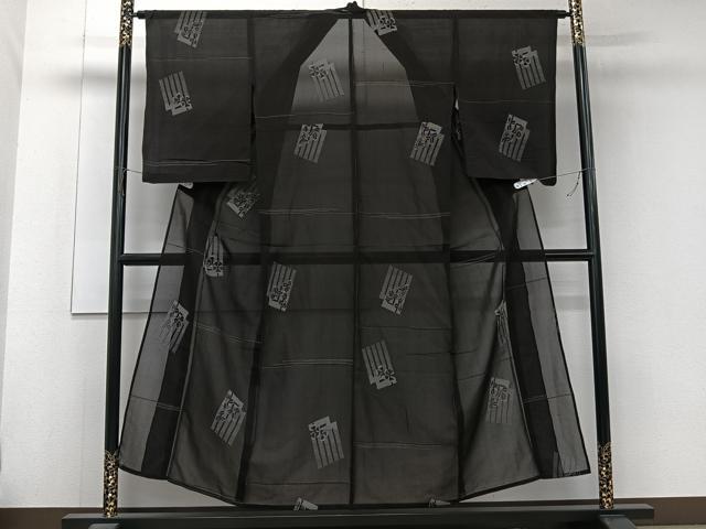 平和屋着物＊夏物　お召　紗　色紙花文　正絹　逸品　CABK8981xi