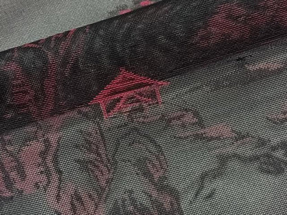 平和屋着物＊夏物　小紋　紗　風景文　黒地　正絹　逸品　未使用　CABK8983xi