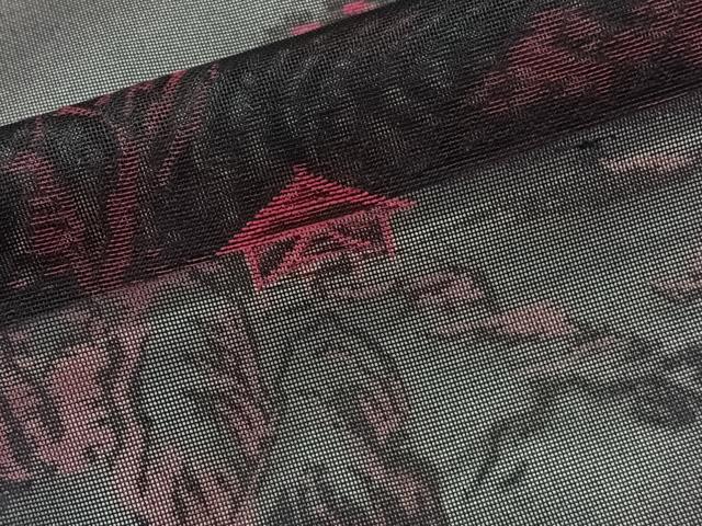 平和屋着物＊夏物　小紋　紗　風景文　黒地　正絹　逸品　未使用　CABK8983xi