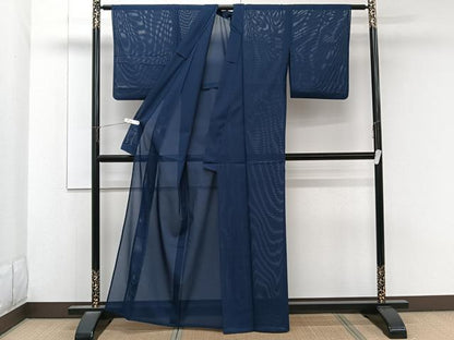 平和屋着物＊夏物　色無地　絽　濃藍色　洗える着物　CABK8984xi