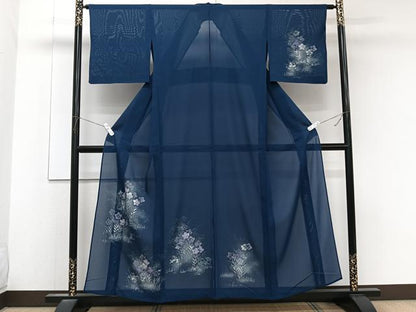 平和屋着物＊夏物　訪問着　絽　草花文　暈し染め　銀彩　正絹　逸品　CABK8987xi