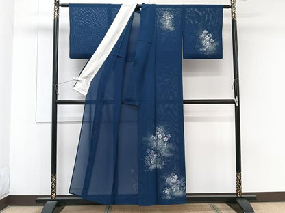 平和屋着物＊夏物　訪問着　絽　草花文　暈し染め　銀彩　正絹　逸品　CABK8987xi