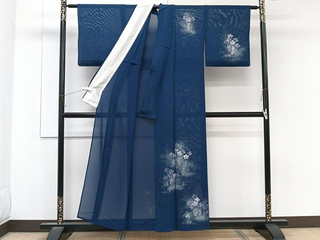 平和屋着物＊夏物　訪問着　絽　草花文　暈し染め　銀彩　正絹　逸品　CABK8987xi