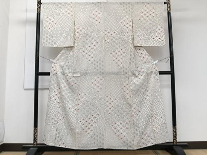 平和屋着物＊夏物　小紋　絽　切嵌麻の葉文　正絹　逸品　CABK8988xi
