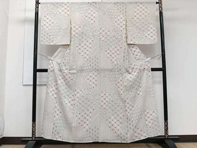平和屋着物＊夏物　小紋　絽　切嵌麻の葉文　正絹　逸品　CABK8988xi