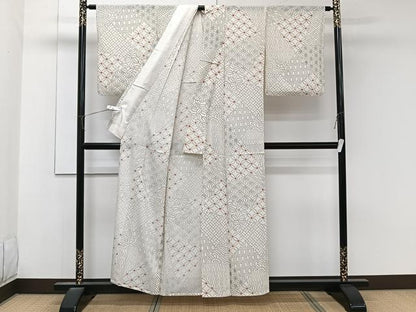 平和屋着物＊夏物　小紋　絽　切嵌麻の葉文　正絹　逸品　CABK8988xi