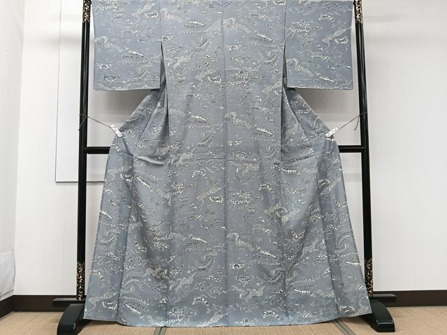 平和屋着物＊夏物　小紋　絽　型染め　風景文　正絹　逸品　CABK8994xi