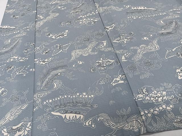 平和屋着物＊夏物　小紋　絽　型染め　風景文　正絹　逸品　CABK8994xi