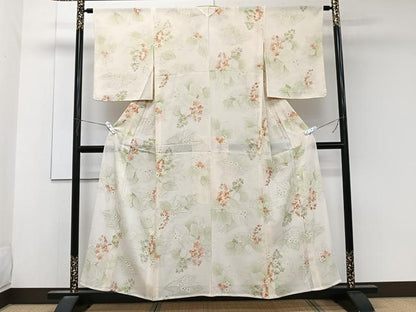 平和屋着物＊夏物　小紋　絽　手描き　草花文　正絹　逸品　CABK8996xi