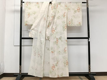 平和屋着物＊夏物　小紋　絽　手描き　草花文　正絹　逸品　CABK8996xi
