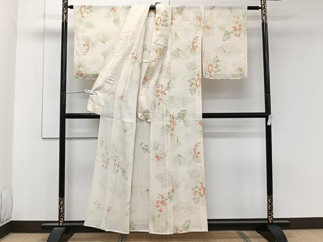 平和屋着物＊夏物　小紋　絽　手描き　草花文　正絹　逸品　CABK8996xi