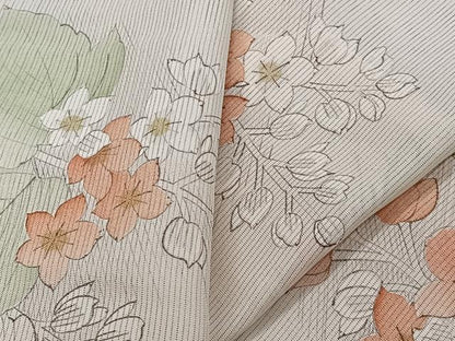 平和屋着物＊夏物　小紋　絽　手描き　草花文　正絹　逸品　CABK8996xi