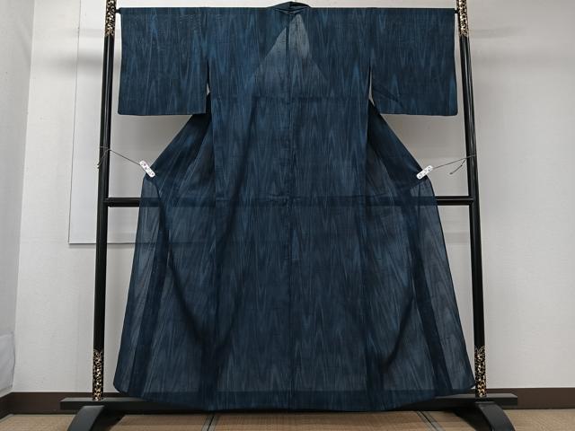 平和屋着物＊夏物　紗紬　杢目文　黒地　正絹　逸品　CABK8999xi
