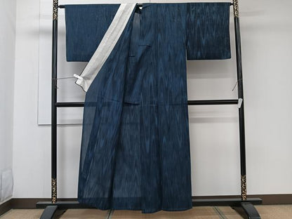 平和屋着物＊夏物　紗紬　杢目文　黒地　正絹　逸品　CABK8999xi