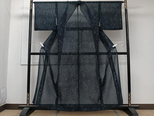 平和屋着物＊夏物　小紋　紗紬　草花文　正絹　逸品　CABK9000xi