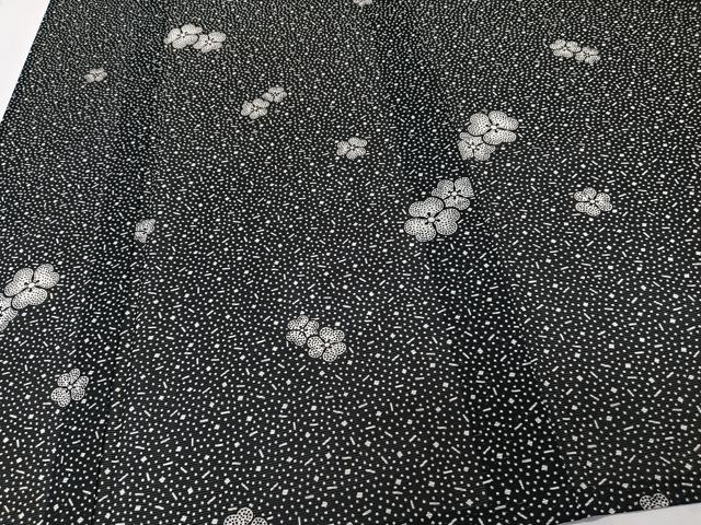 平和屋着物＊夏物　小紋　絽　舞花文　黒地　洗える着物　CABK9001xi