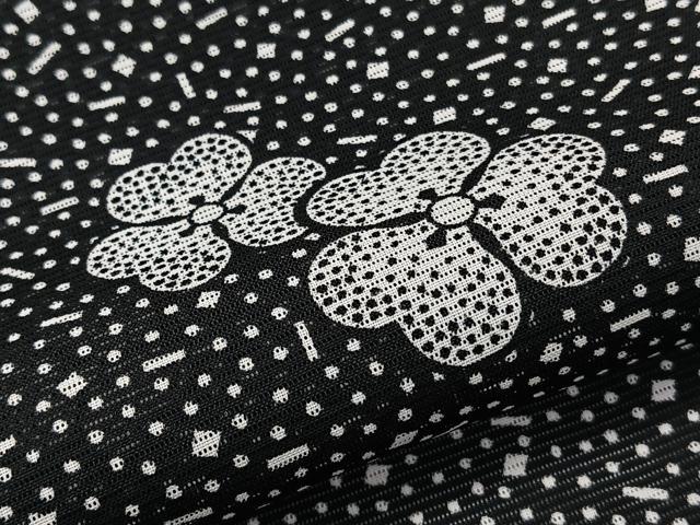 平和屋着物＊夏物　小紋　絽　舞花文　黒地　洗える着物　CABK9001xi