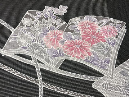 平和屋着物＊夏物　訪問着　絽　絵巻花文　黒地　洗える着物　CABK9005xi