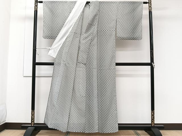 平和屋着物＊夏物　小紋　絽　麻の葉文　洗える着物　CABK9007xi