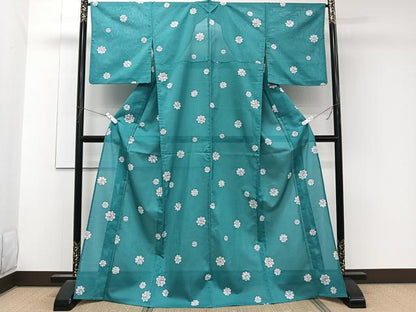 平和屋着物＊夏物　小紋　絽　更紗草花文　洗える着物　CABK9014xi