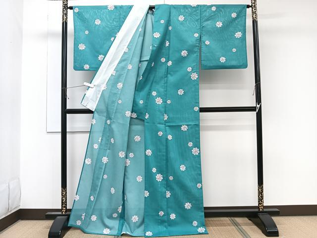 平和屋着物＊夏物　小紋　絽　更紗草花文　洗える着物　CABK9014xi