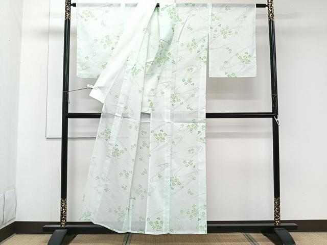 平和屋着物＊夏物　小紋　絽　流水草花文　洗える着物　CABK9026xi