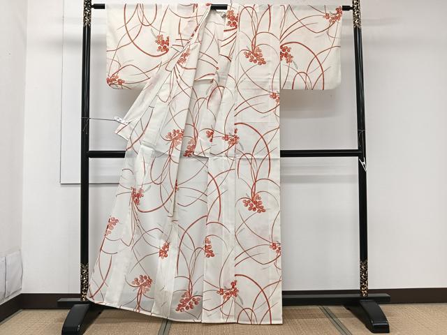 平和屋着物＊夏物　小紋　絽　草萩文　洗える着物　CABK9027xi