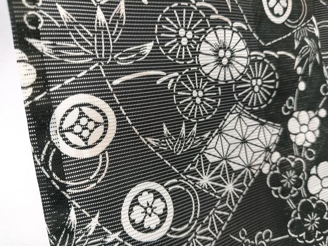 平和屋着物＊夏物　小紋　絽　松竹梅花文　黒地　洗える着物　CABK9028xi