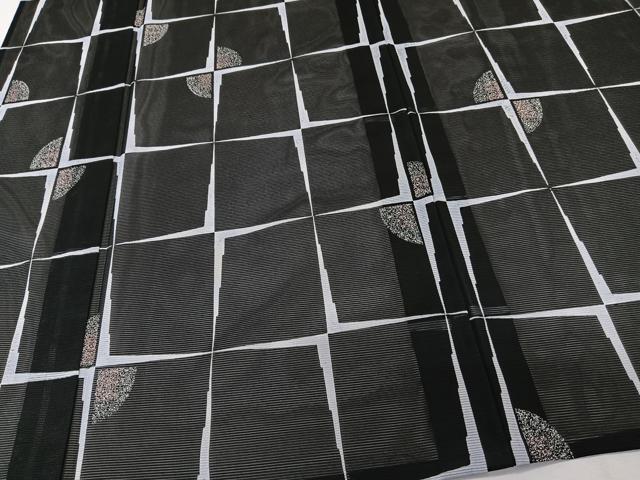 平和屋着物＊夏物　小紋　絽　幾何学文　黒地　洗える着物　CABK9032xi