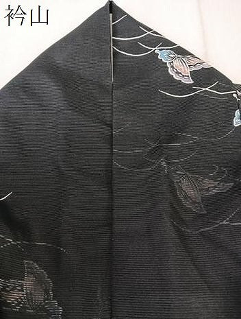 平和屋着物＊夏物　小紋　絽　舞蝶文　黒地　洗える着物　CABK9036xi